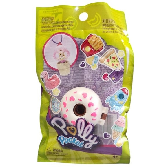 Polly Pocket White Donut w/ Pink Hearts Sprinkles Tiny Takeaway Mini Figure Ring - Picture 1 of 1